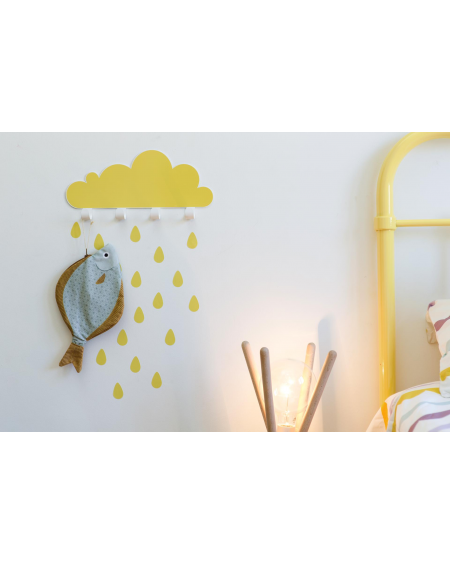 Coat rack yellow cloud and raindrop stickers