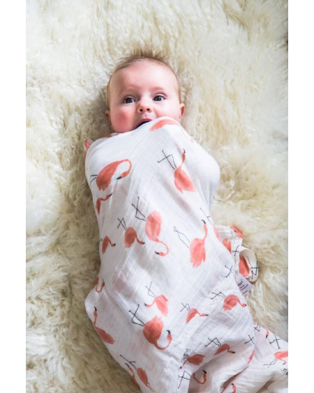 Organic Swaddle Blanket Flamingo - mama siesta - mylowonders