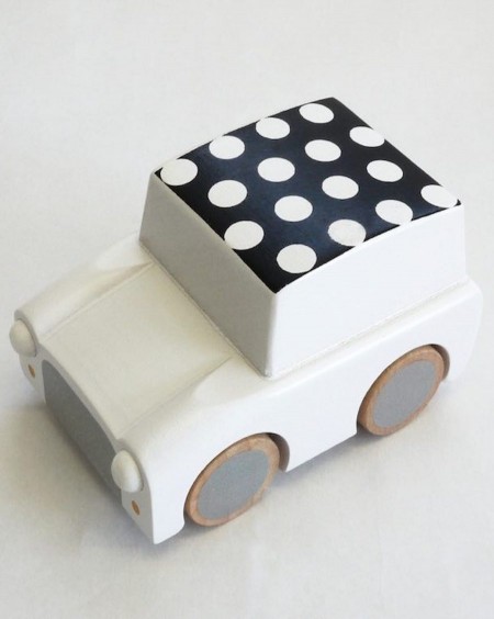Wooden Wind Up Car - Dots & White - mylowonders