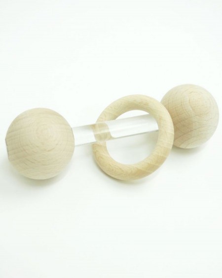 Baby rattle transparent and wood ring - MyloWonders