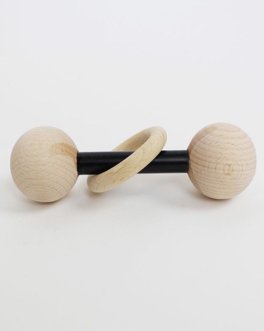 Baby rattle black and wood ring - MyloWonders