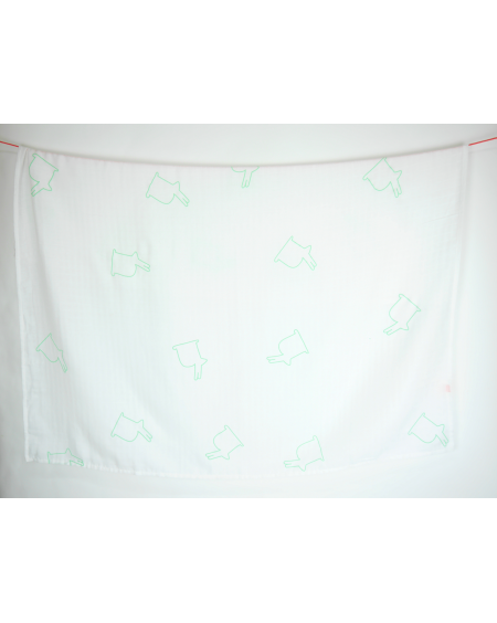 White swaddle with big mint bunnies
