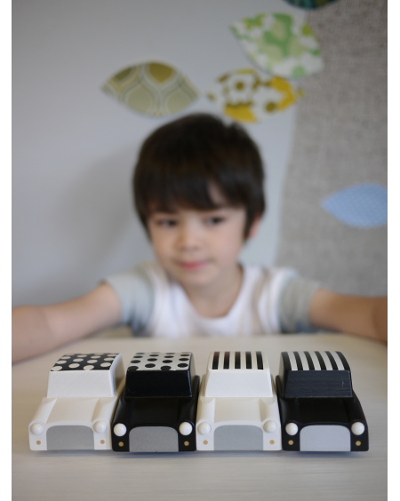 Wooden Wind Up Car - Monochrome dots