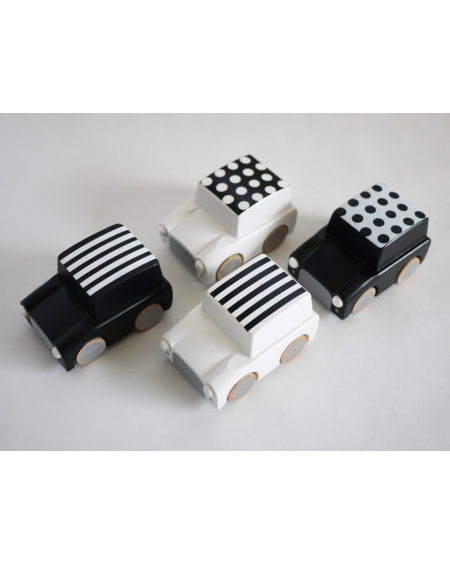 Wooden Wind Up Car - Dots & White